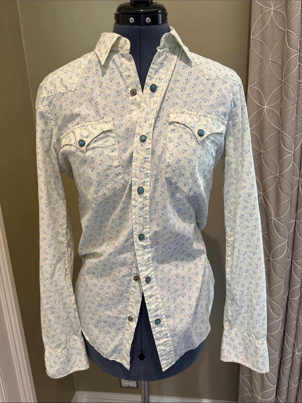 Ralph Lauren Double RL Pale Blue Floral Western Snap Shirt